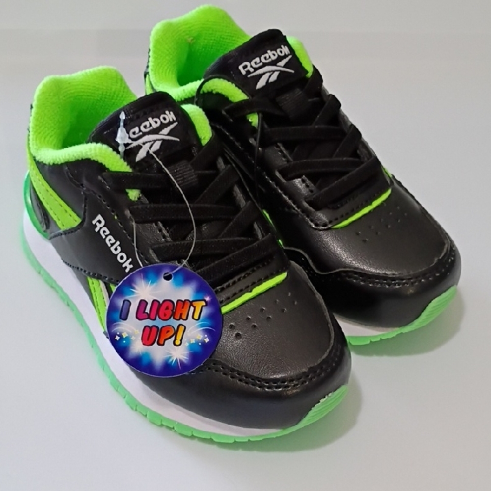 REEBOK KIDS BLACK NEON GREEN LIGHT-UP SNEAKERS RUNNING SHOES SIZE 7 TODDLER NWT